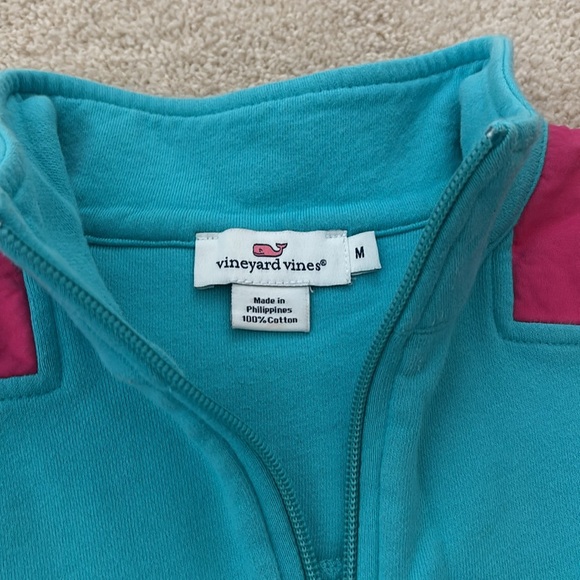 Vtg Vineyard Vines Quarter Zip Pullover Pink and Teal Sweatshirt Girls Size M - Picture 6 of 6